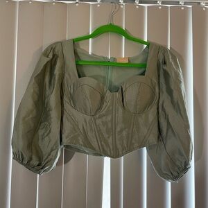 Sage Structured Puff Sleeve Blouse